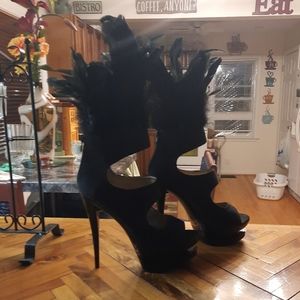 🖤🎉Dance Heels Feather & *Leather* Sz 7 🎉🖤